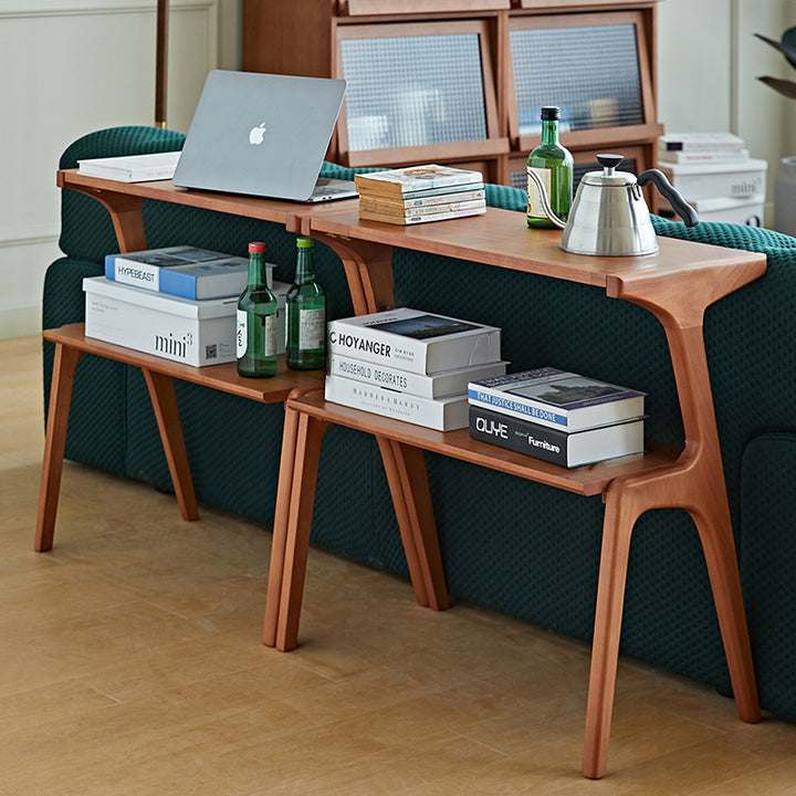 Zeitgenössischer Retro-Geweih-Form Gummibaum Buchenholz Leichtgewichtiger Beistelltisch 2-Schicht für Wohnzimmer 