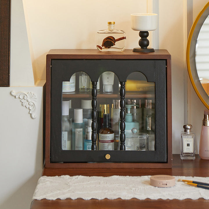 Design traditionnel français en bois de frêne, verre, couvercle rabattable trapézoïdal, armoire de rangement de bureau à 2 niveaux pour chambre à coucher 