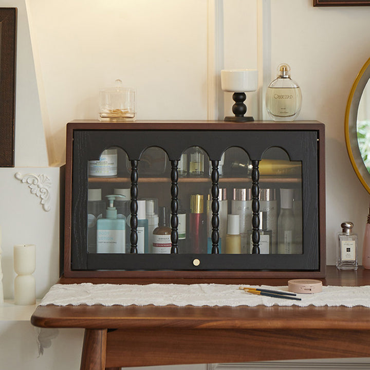 Design traditionnel français en bois de frêne, verre, couvercle rabattable trapézoïdal, armoire de rangement de bureau à 2 niveaux pour chambre à coucher 