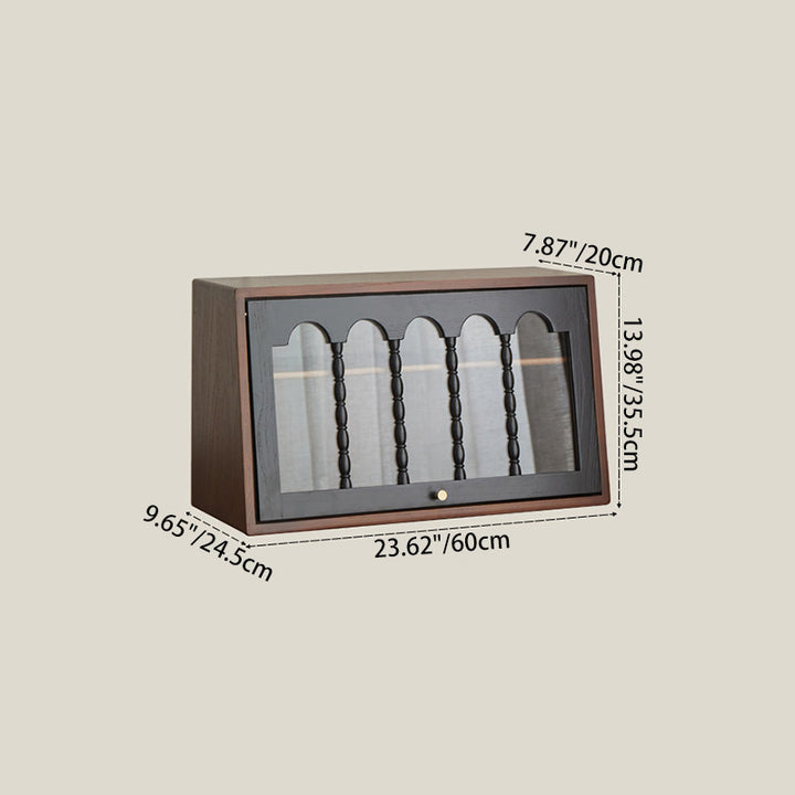 Traditional French Trapezoidal Ash Wood Glass Flip Cover Design Desk Storage Cabinet 2-Layer For Bedroom