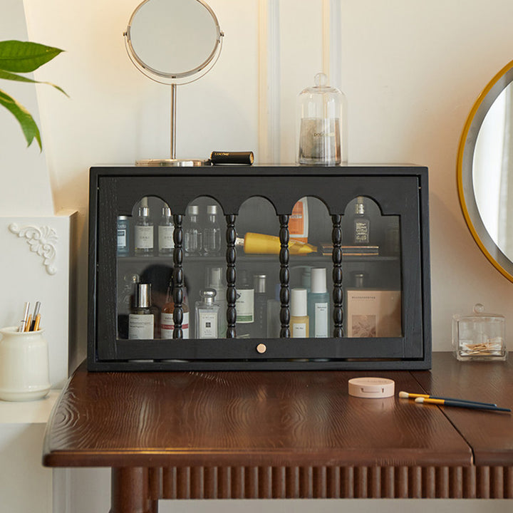 Design traditionnel français en bois de frêne, verre, couvercle rabattable trapézoïdal, armoire de rangement de bureau à 2 niveaux pour chambre à coucher 