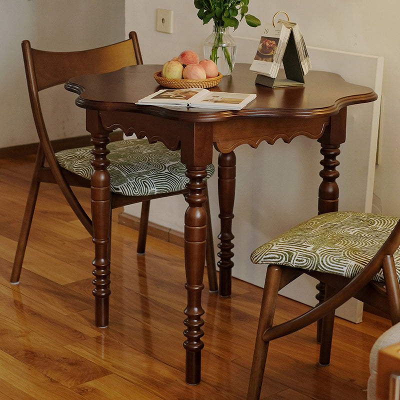 Table à manger ronde vintage traditionnelle à bord ondulé en forme de pétale, en bois d’hévéa, 1 niveau, pour 2 à 4 places 