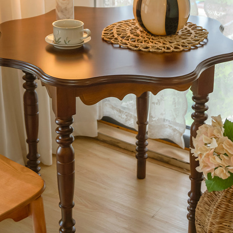 Table à manger ronde vintage traditionnelle à bord ondulé en forme de pétale, en bois d’hévéa, 1 niveau, pour 2 à 4 places 