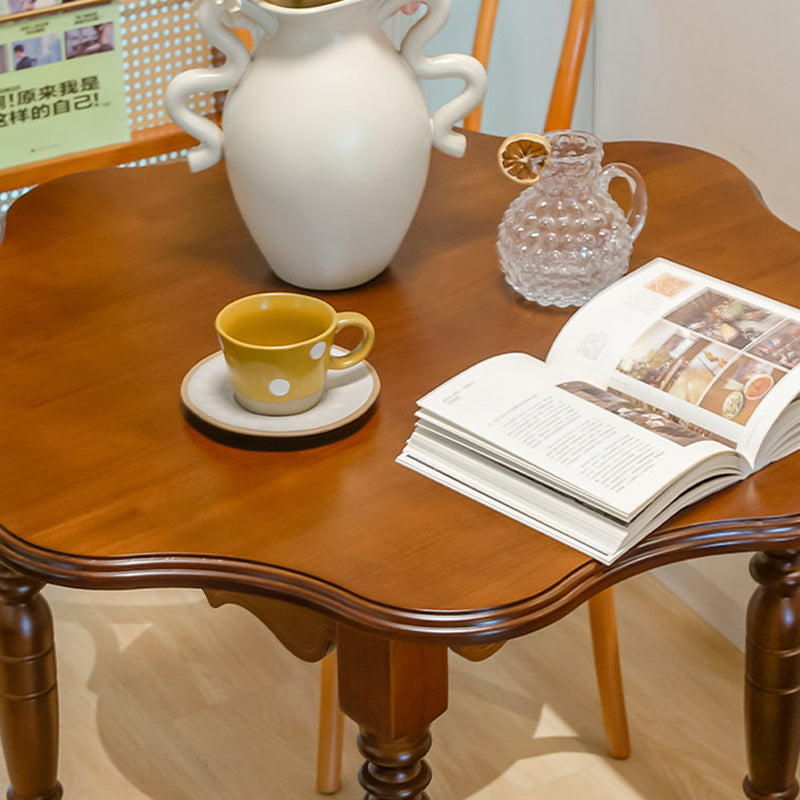 Table à manger ronde vintage traditionnelle à bord ondulé en forme de pétale, en bois d’hévéa, 1 niveau, pour 2 à 4 places 
