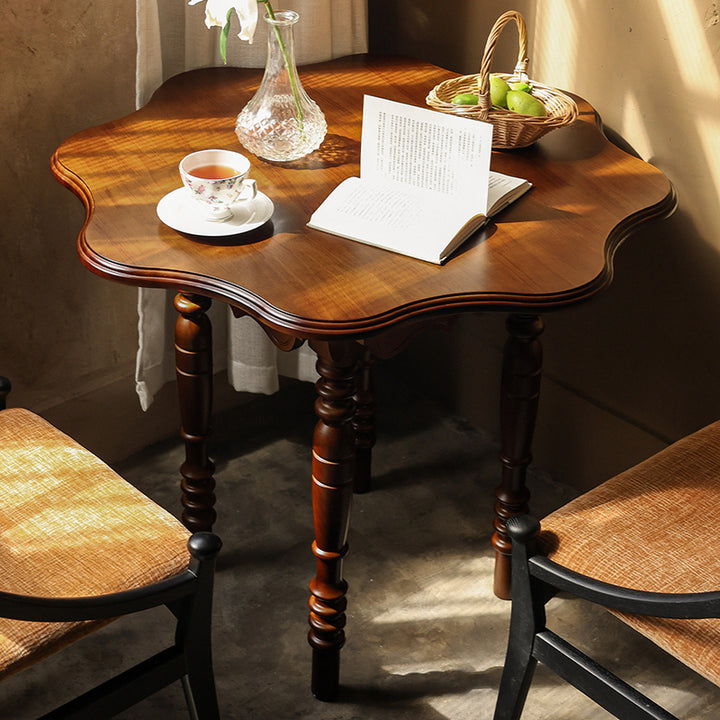 Traditional Vintage Round Wavy Edge Petal Rubberwood Dining Table 1-Tier For 2-4 Seats
