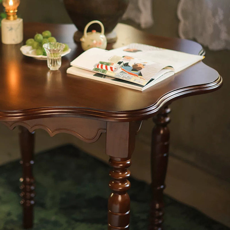 Table à manger ronde vintage traditionnelle à bord ondulé en forme de pétale, en bois d’hévéa, 1 niveau, pour 2 à 4 places 