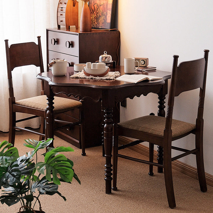 Table à manger ronde vintage traditionnelle à bord ondulé en forme de pétale, en bois d’hévéa, 1 niveau, pour 2 à 4 places 