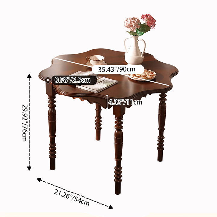 Table à manger ronde vintage traditionnelle à bord ondulé en forme de pétale, en bois d’hévéa, 1 niveau, pour 2 à 4 places 