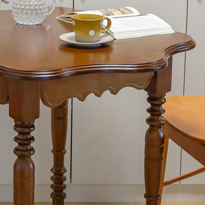 Table à manger ronde vintage traditionnelle à bord ondulé en forme de pétale, en bois d’hévéa, 1 niveau, pour 2 à 4 places 