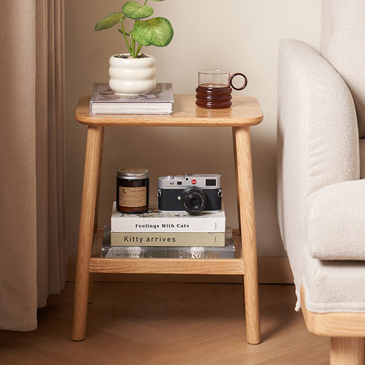 Traditional Japanese Oak Wood Paulownia Wood Trapezoidal Lightweight Portable Side Table 2-Layer For Living Room & Bedroom