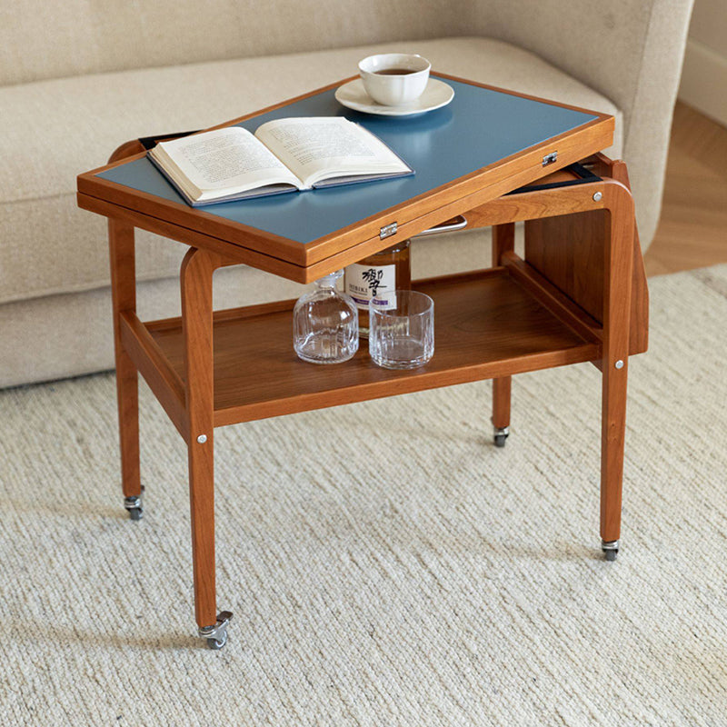 Table basse contemporaine scandinave rectangulaire en bois de cerisier, contreplaqué et acier inoxydable, mobile et extensible, à deux niveaux, pour salon 