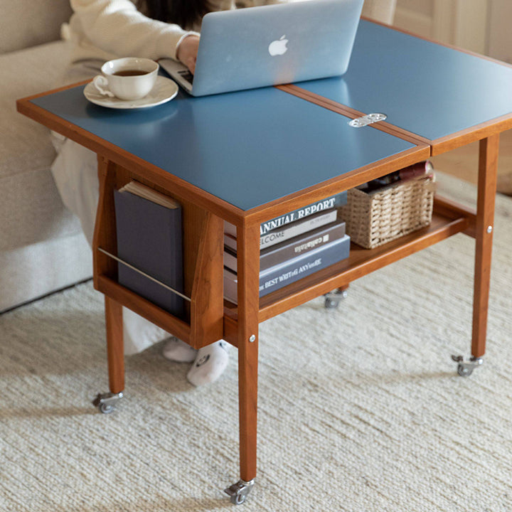 Table basse contemporaine scandinave rectangulaire en bois de cerisier, contreplaqué et acier inoxydable, mobile et extensible, à deux niveaux, pour salon 