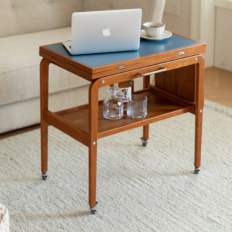 Table basse contemporaine scandinave rectangulaire en bois de cerisier, contreplaqué et acier inoxydable, mobile et extensible, à deux niveaux, pour salon 