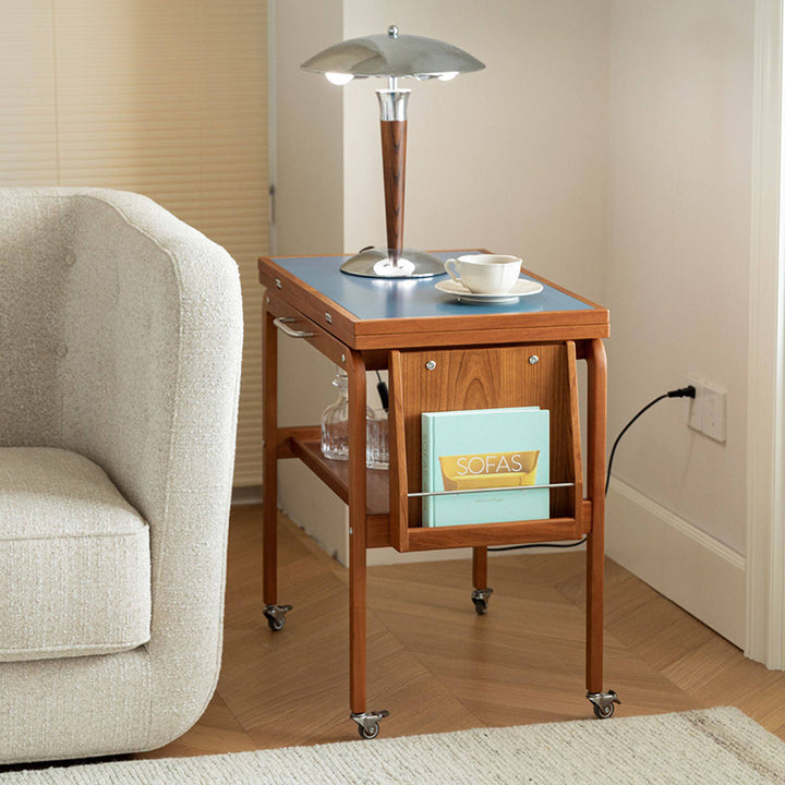 Table basse contemporaine scandinave rectangulaire en bois de cerisier, contreplaqué et acier inoxydable, mobile et extensible, à deux niveaux, pour salon 