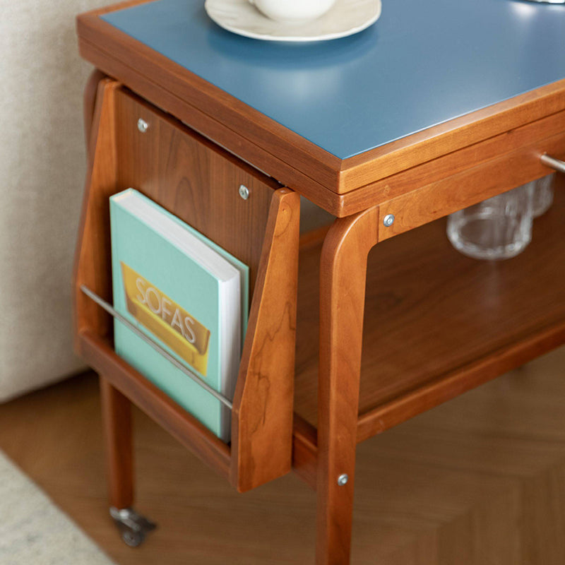 Table basse contemporaine scandinave rectangulaire en bois de cerisier, contreplaqué et acier inoxydable, mobile et extensible, à deux niveaux, pour salon 