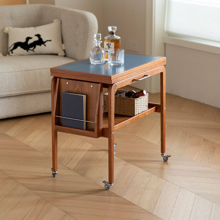 Table basse contemporaine scandinave rectangulaire en bois de cerisier, contreplaqué et acier inoxydable, mobile et extensible, à deux niveaux, pour salon 