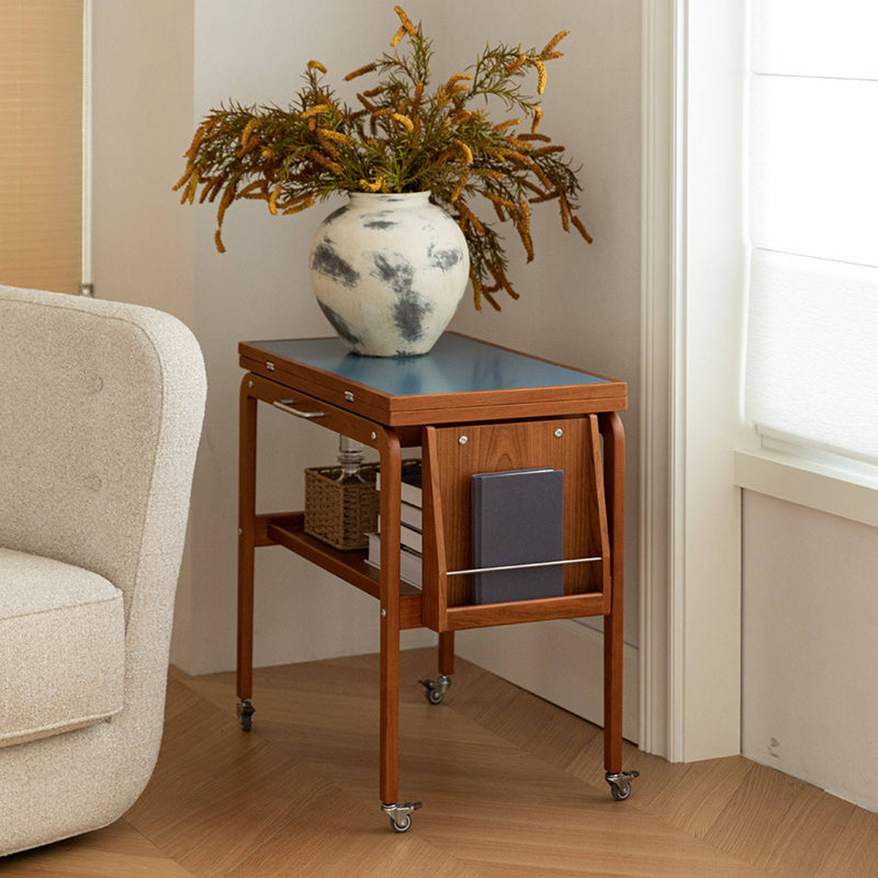 Table basse contemporaine scandinave rectangulaire en bois de cerisier, contreplaqué et acier inoxydable, mobile et extensible, à deux niveaux, pour salon 