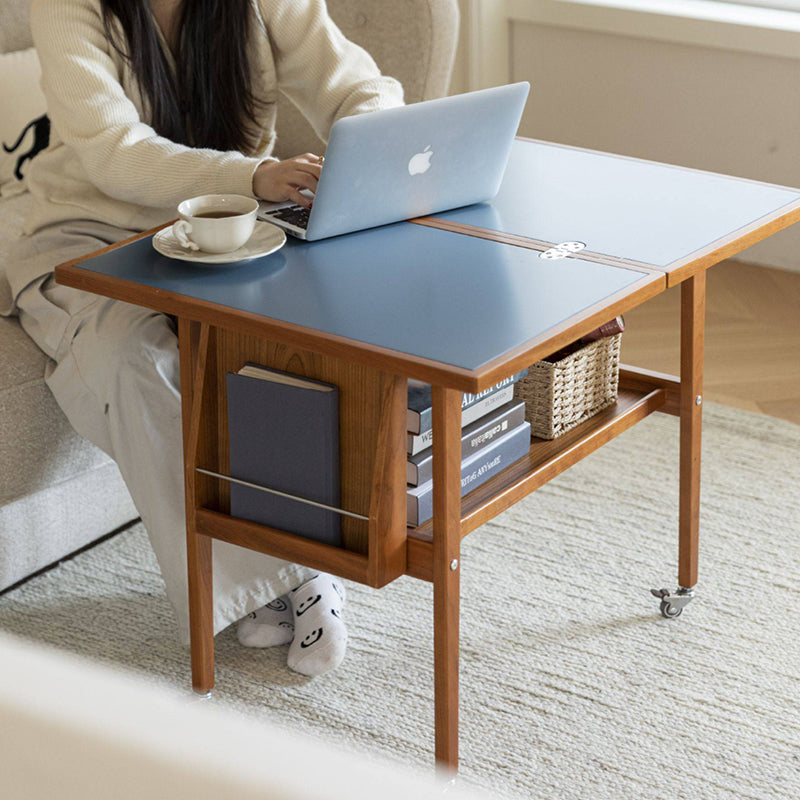 Table basse contemporaine scandinave rectangulaire en bois de cerisier, contreplaqué et acier inoxydable, mobile et extensible, à deux niveaux, pour salon 