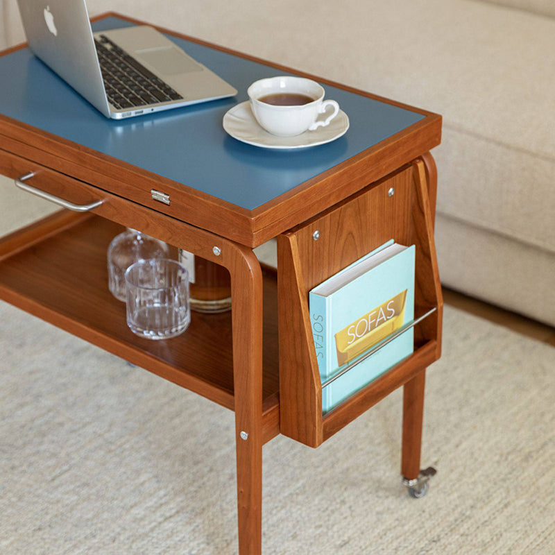 Table basse contemporaine scandinave rectangulaire en bois de cerisier, contreplaqué et acier inoxydable, mobile et extensible, à deux niveaux, pour salon 