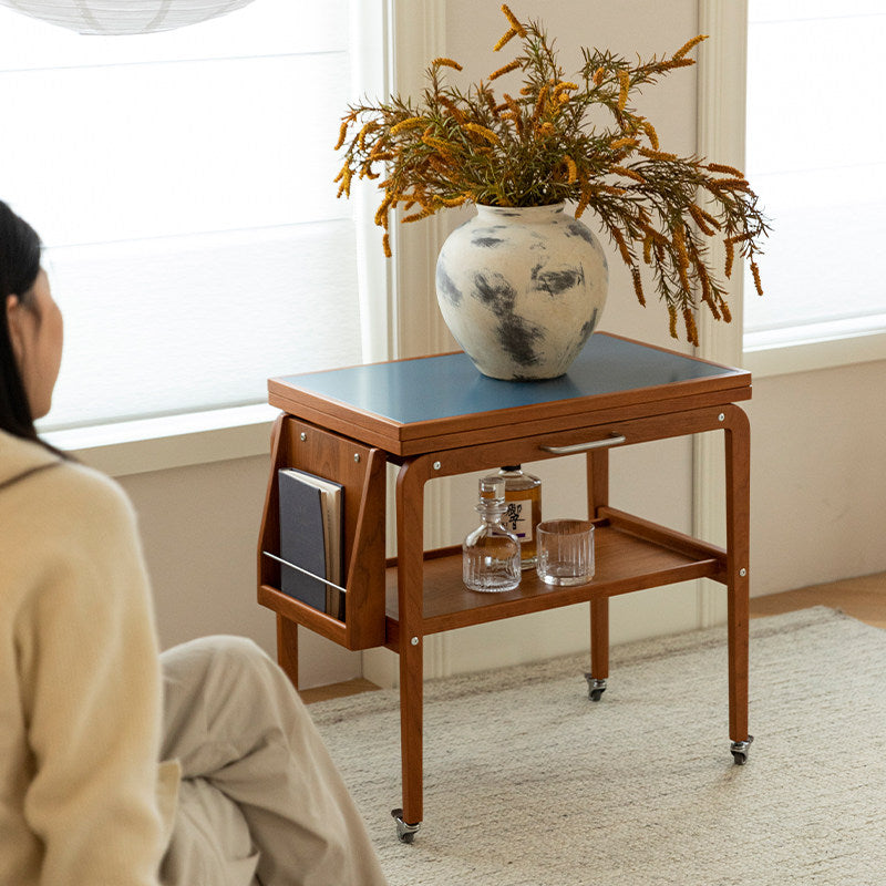Table basse contemporaine scandinave rectangulaire en bois de cerisier, contreplaqué et acier inoxydable, mobile et extensible, à deux niveaux, pour salon 