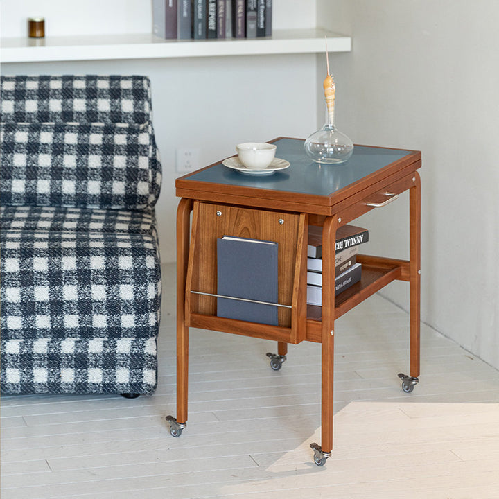 Table basse contemporaine scandinave rectangulaire en bois de cerisier, contreplaqué et acier inoxydable, mobile et extensible, à deux niveaux, pour salon 