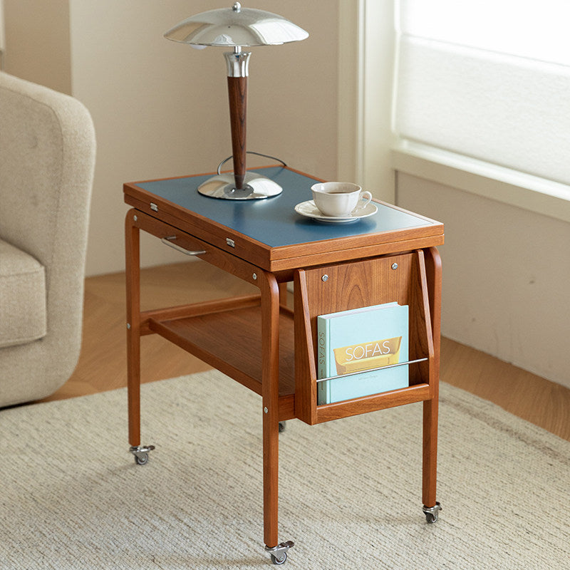 Table basse contemporaine scandinave rectangulaire en bois de cerisier, contreplaqué et acier inoxydable, mobile et extensible, à deux niveaux, pour salon 