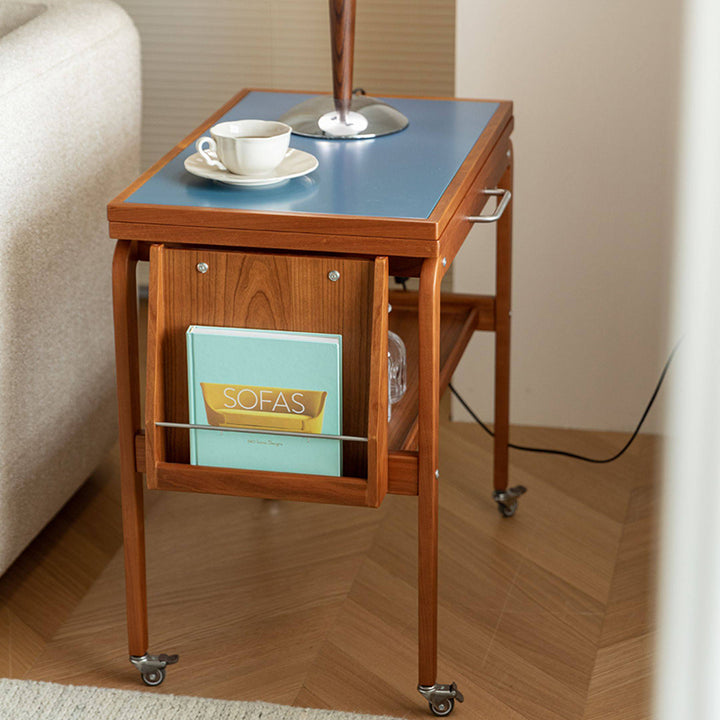 Table basse contemporaine scandinave rectangulaire en bois de cerisier, contreplaqué et acier inoxydable, mobile et extensible, à deux niveaux, pour salon 