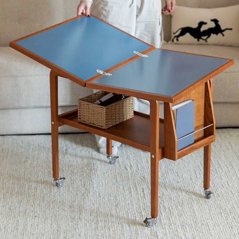 Table basse contemporaine scandinave rectangulaire en bois de cerisier, contreplaqué et acier inoxydable, mobile et extensible, à deux niveaux, pour salon 