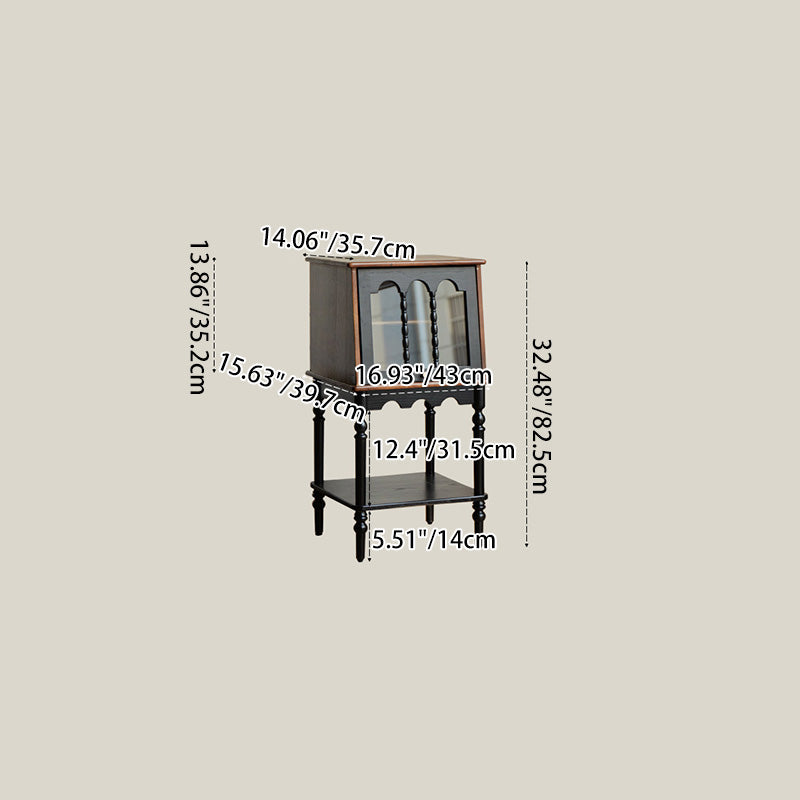 Traditional French Ash Wood Glass Trapezoidal Storage Cabinet 3-Tier For Living Room