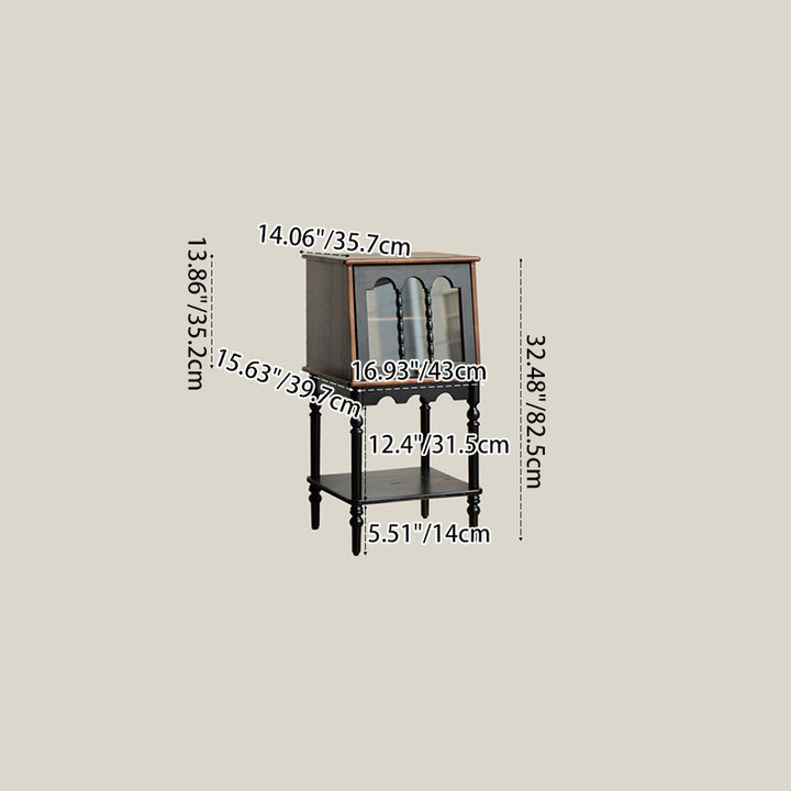 Traditional French Ash Wood Glass Trapezoidal Storage Cabinet 3-Tier For Living Room