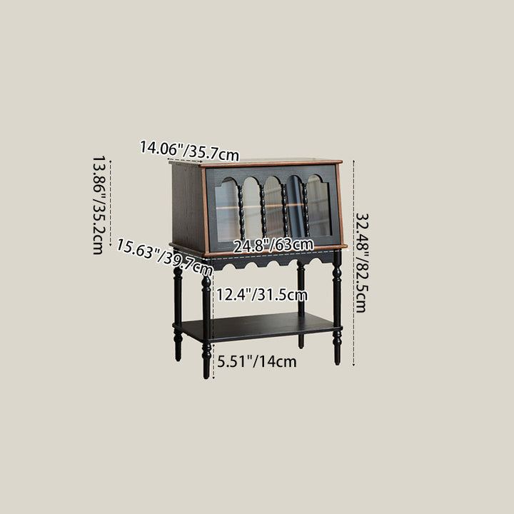 Traditional French Ash Wood Glass Trapezoidal Storage Cabinet 3-Tier For Living Room