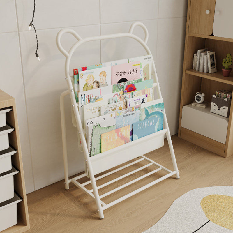 Estantería ligera de 4 niveles para niños con diseño de oso de línea de dibujos animados de tela de poliéster y hierro de simplicidad moderna para estudio 