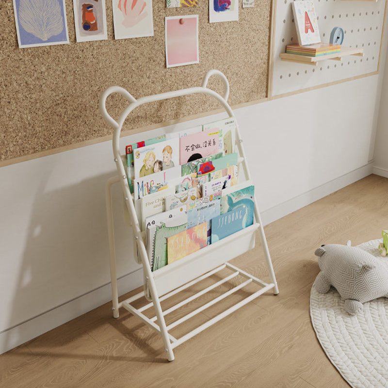 Estantería ligera de 4 niveles para niños con diseño de oso de línea de dibujos animados de tela de poliéster y hierro de simplicidad moderna para estudio 
