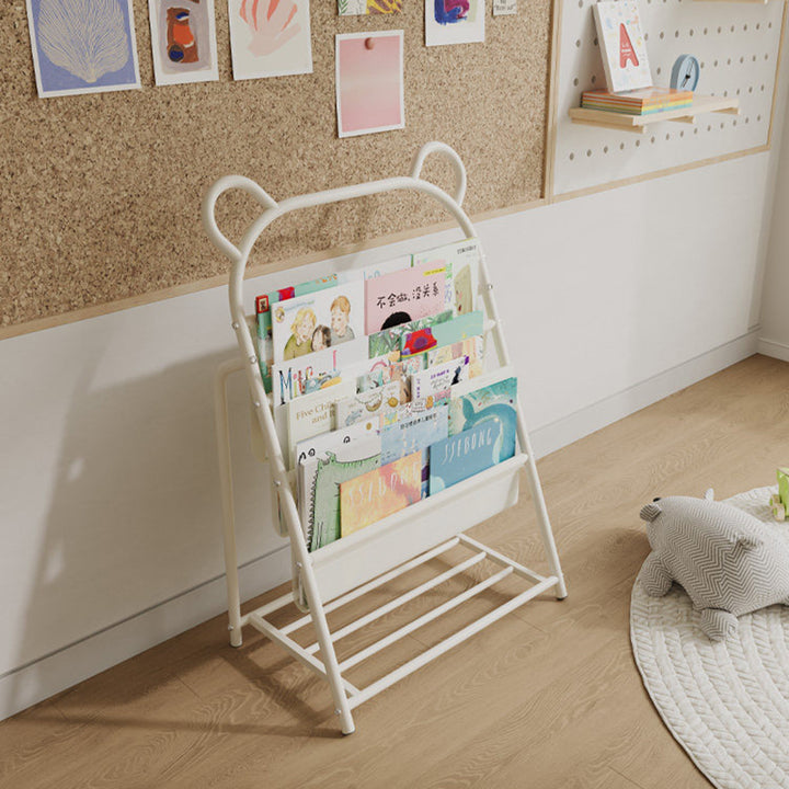 Estantería ligera de 4 niveles para niños con diseño de oso de línea de dibujos animados de tela de poliéster y hierro de simplicidad moderna para estudio 
