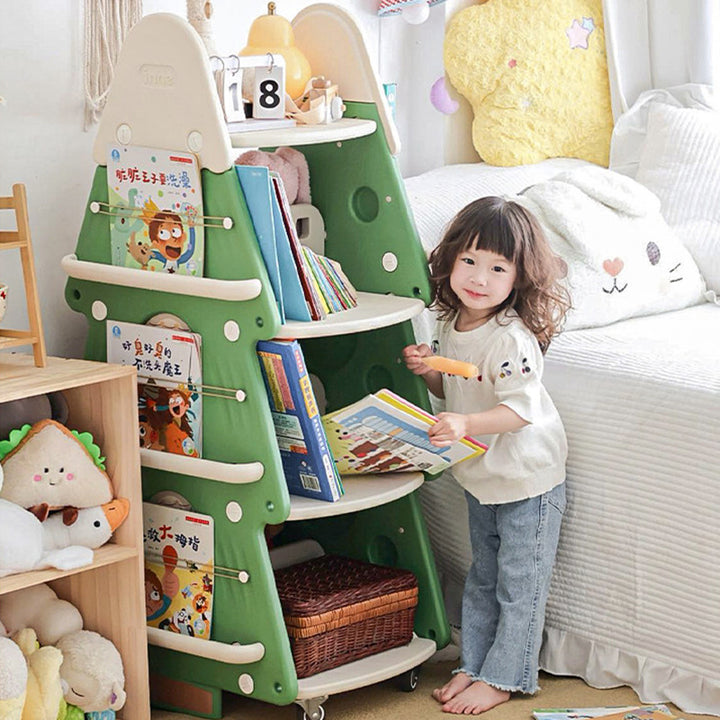Arbre de Noël créatif contemporain en PP et PE plastique, bibliothèque mobile pour enfants à 4 niveaux pour l&
