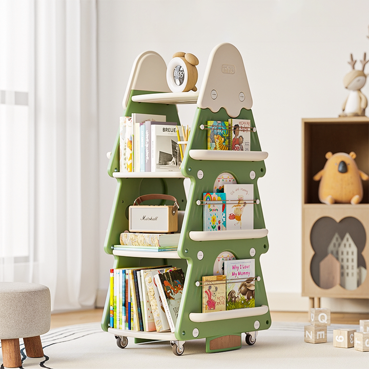 Arbre de Noël créatif contemporain en PP et PE plastique, bibliothèque mobile pour enfants à 4 niveaux pour l&