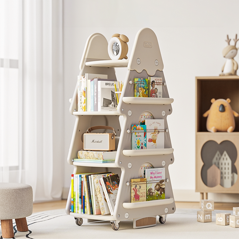 Arbre de Noël créatif contemporain en PP et PE plastique, bibliothèque mobile pour enfants à 4 niveaux pour l&