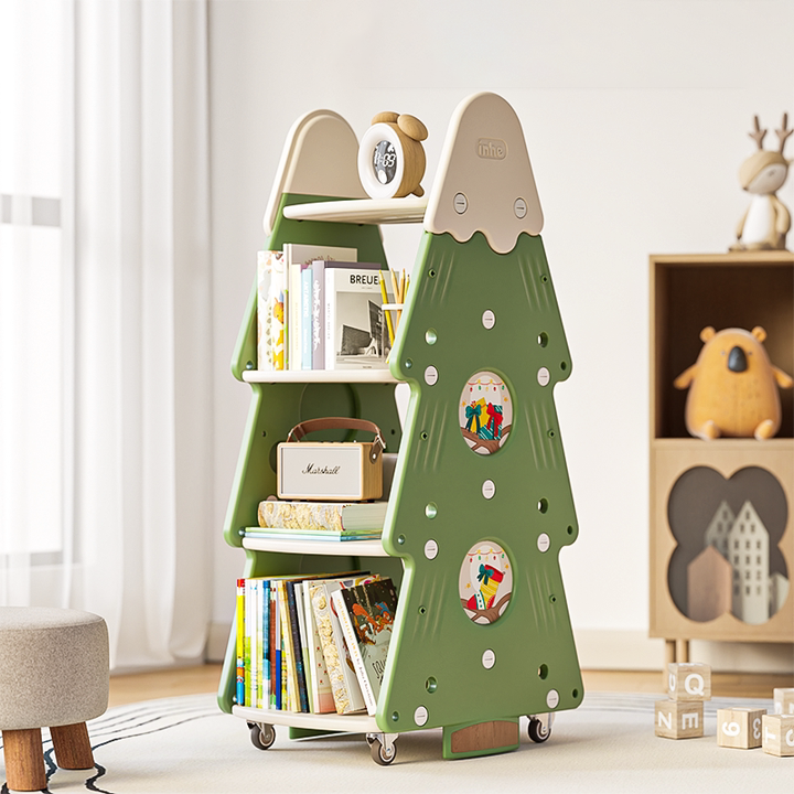 Arbre de Noël créatif contemporain en PP et PE plastique, bibliothèque mobile pour enfants à 4 niveaux pour l&