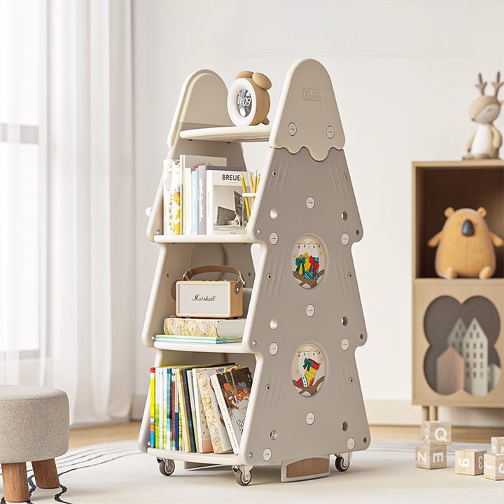 Arbre de Noël créatif contemporain en PP et PE plastique, bibliothèque mobile pour enfants à 4 niveaux pour l&