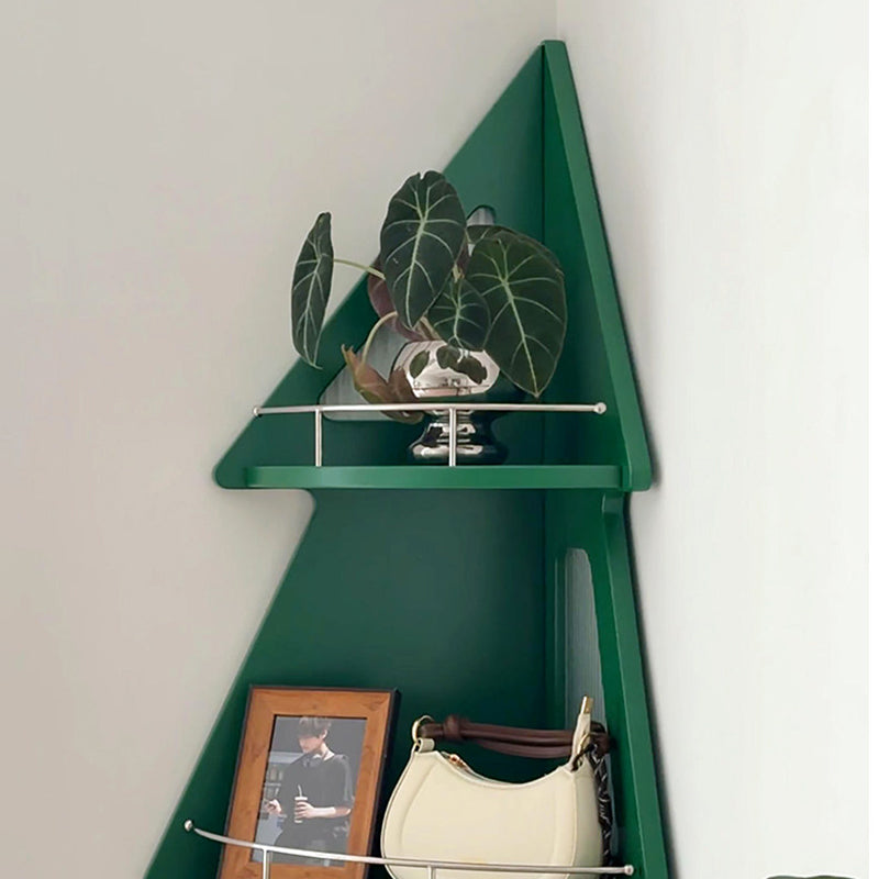 Contemporary Creative Christmas Tree Solid Wood Stainless Steel Space-Saving Corner Storage Shelf 4-Layer For Living Room &amp; Study
