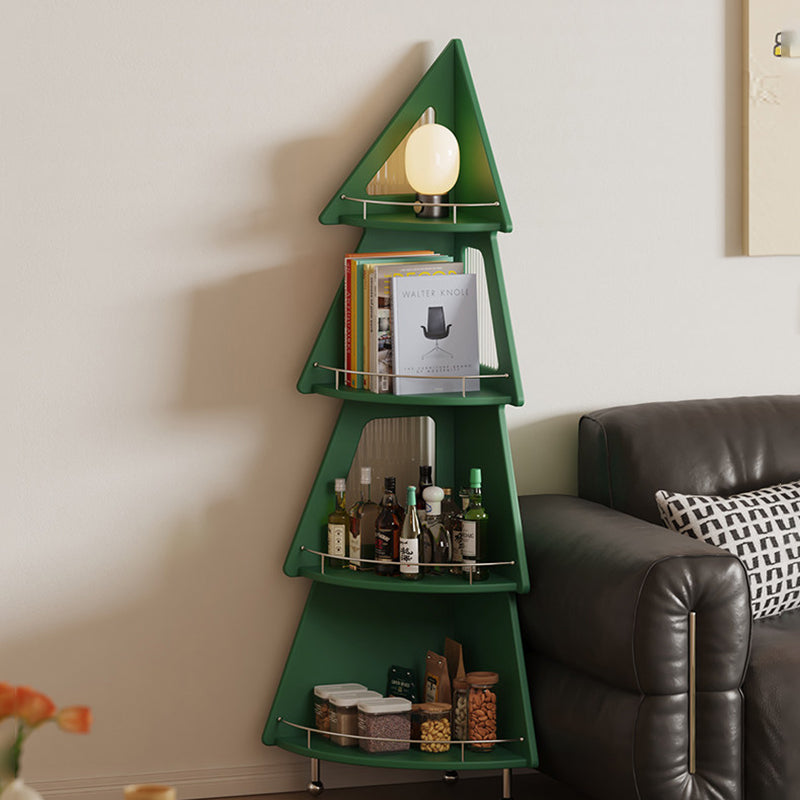 Contemporary Creative Christmas Tree Solid Wood Stainless Steel Space-Saving Corner Storage Shelf 4-Layer For Living Room &amp; Study