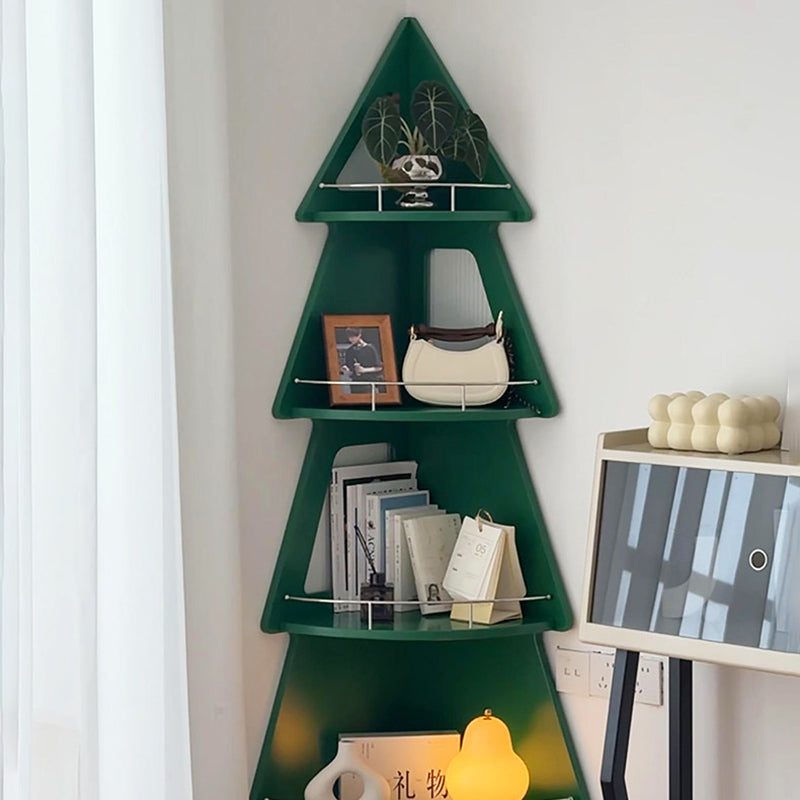 Contemporary Creative Christmas Tree Solid Wood Stainless Steel Space-Saving Corner Storage Shelf 4-Layer For Living Room &amp; Study
