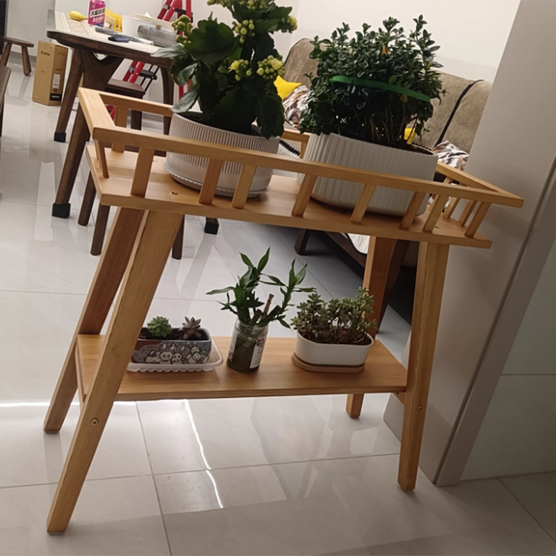 Traditionelles rustikales trapezförmiges Pflanzenregal aus Kiefernholz, 2-stufig, leicht, für den Garten 
