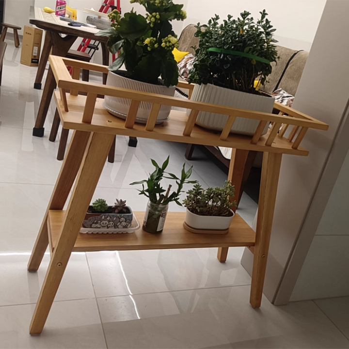 Traditionelles rustikales trapezförmiges Pflanzenregal aus Kiefernholz, 2-stufig, leicht, für den Garten 