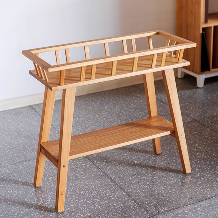 Traditionelles rustikales trapezförmiges Pflanzenregal aus Kiefernholz, 2-stufig, leicht, für den Garten 