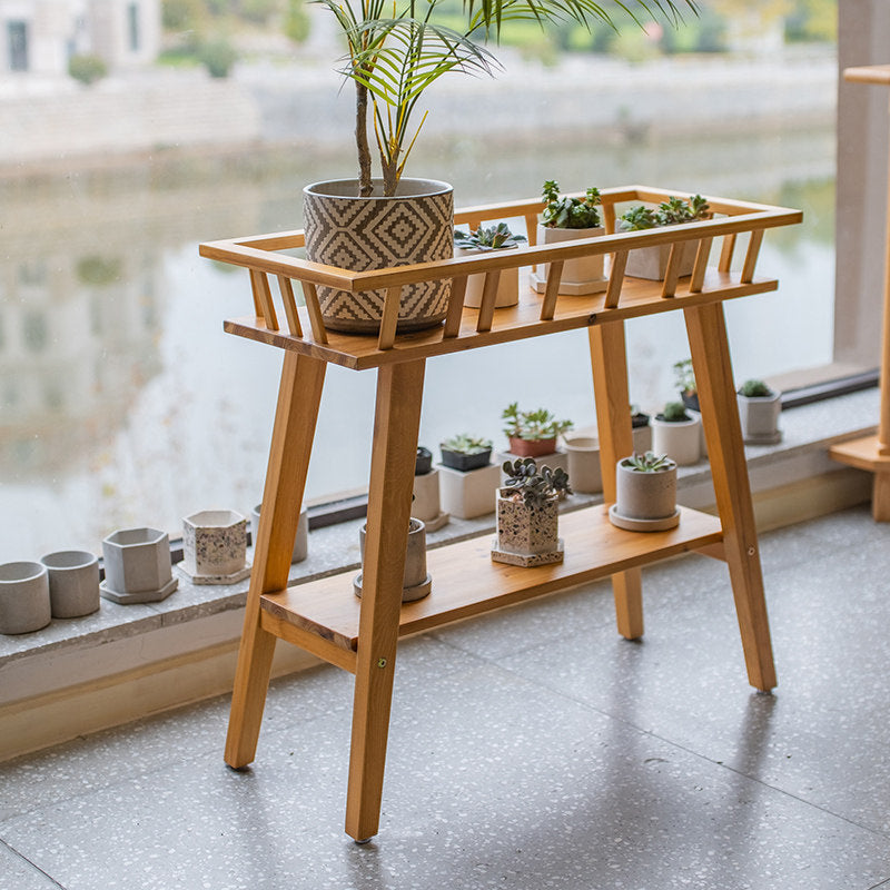 Traditionelles rustikales trapezförmiges Pflanzenregal aus Kiefernholz, 2-stufig, leicht, für den Garten 