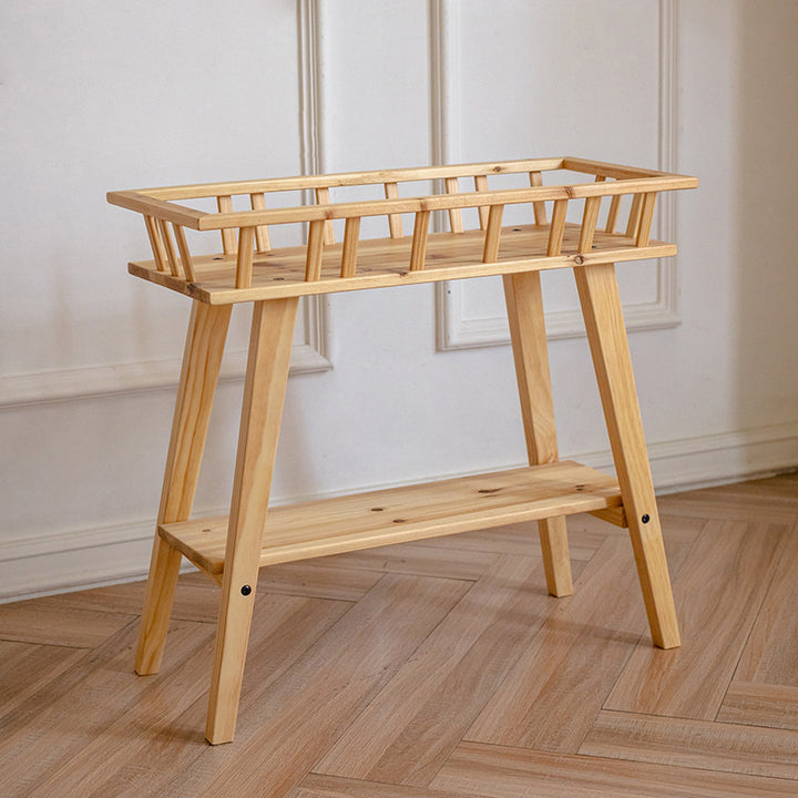 Traditionelles rustikales trapezförmiges Pflanzenregal aus Kiefernholz, 2-stufig, leicht, für den Garten 