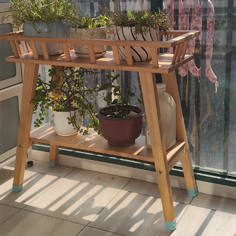Traditionelles rustikales trapezförmiges Pflanzenregal aus Kiefernholz, 2-stufig, leicht, für den Garten 