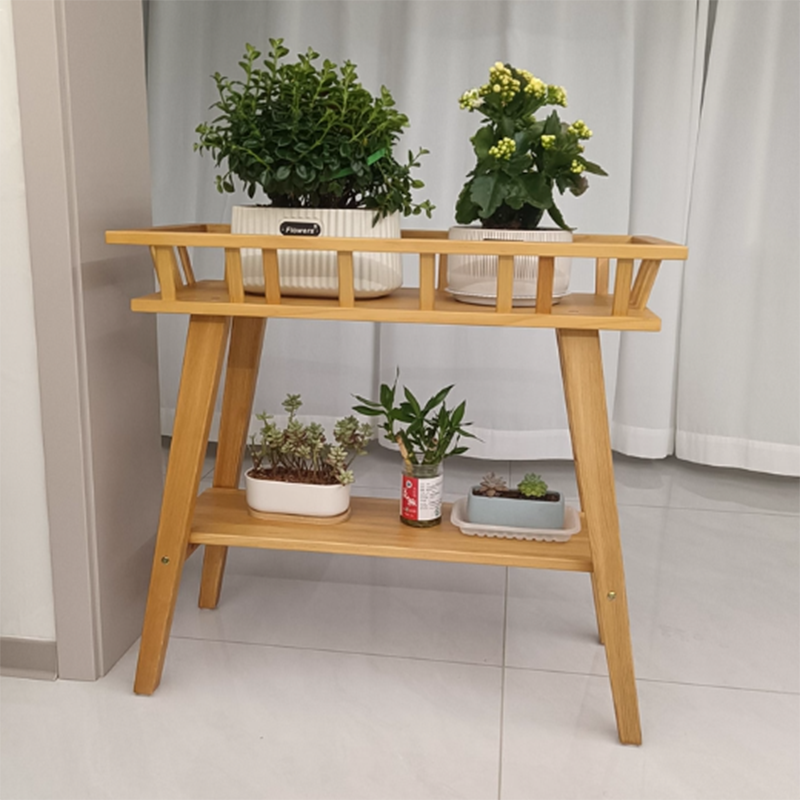 Traditionelles rustikales trapezförmiges Pflanzenregal aus Kiefernholz, 2-stufig, leicht, für den Garten 