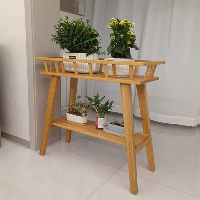 Traditionelles rustikales trapezförmiges Pflanzenregal aus Kiefernholz, 2-stufig, leicht, für den Garten 